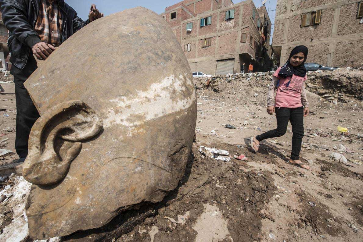Second part of ancient Egyptian statue lifted from site