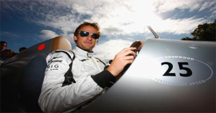 Jenson Button drives antique Mercedes in celebration