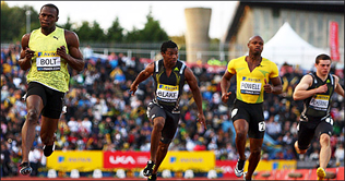 Usain Bolt  wins 100m at Crystal Palace
