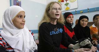 Mia Farrow visits West Bank Refugee Camp