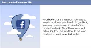 Facebook lite for light internet connections