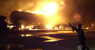 Talagang:4 policemen killed, 12 NATO tankers set ablaze