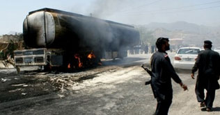 NATO oil tanker catches fire