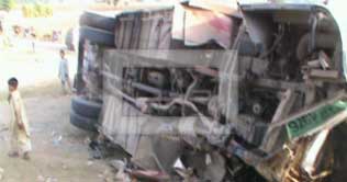 Nowshera: Three killed as bus turns turtle