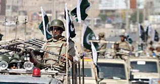 Rangers conduct flag march in Karachi