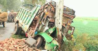 Lahore: Bricks loaded truck hits tree, 4 killed