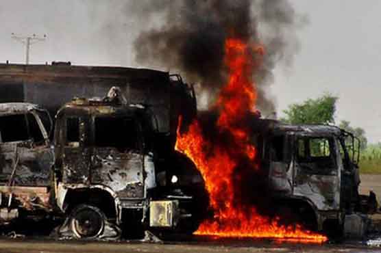 Gunmen torch three NATO trucks
