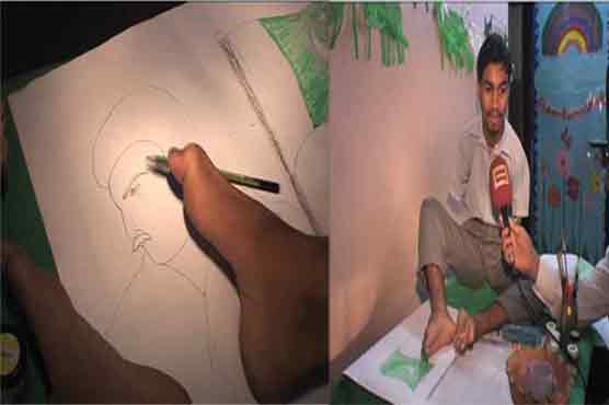  Sheikhupura: Child without arms draws pics of Quaid