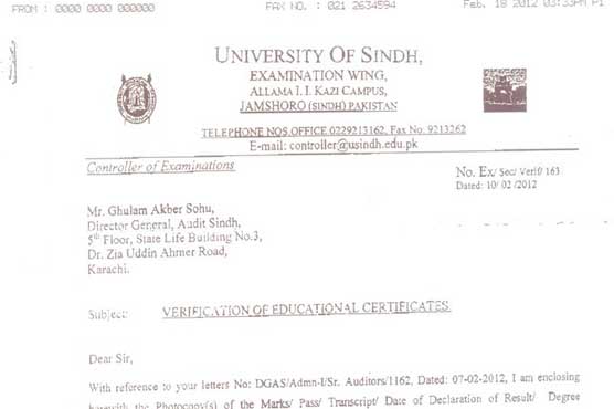 Degrees of 9 officers of Sindh AG office found fake