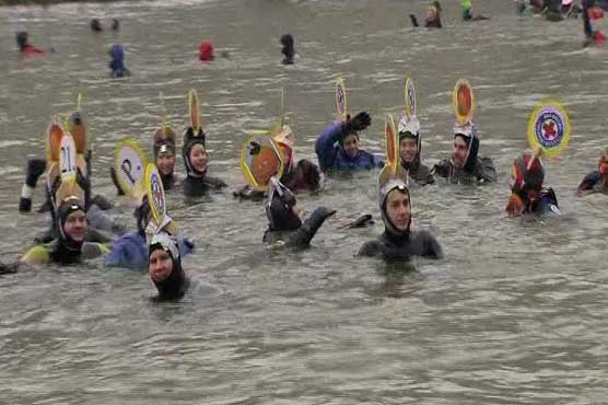 Swimming enthusiasts take a cold plunge in Germany's Danube