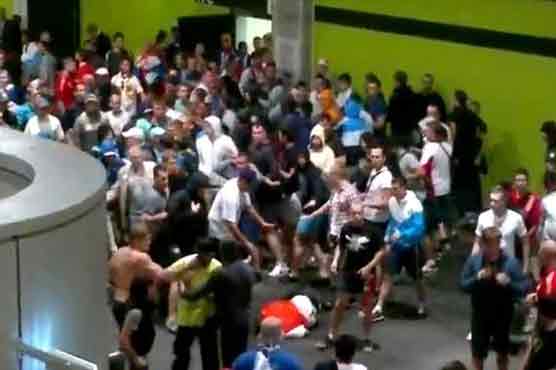 Russian football fans attack stewards