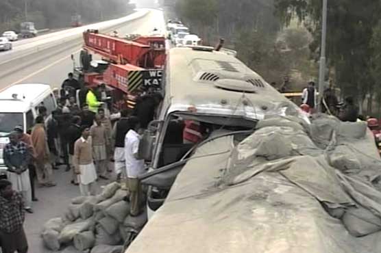 9 people killed in bus-trawler collision on Islamabad Motorway