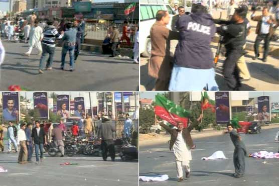 Karachi: PPP, PTI protesters clash near Bilawal House