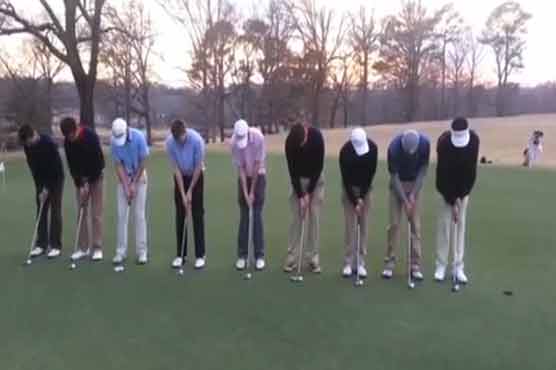 Amazing nine ball golf putt trick shot