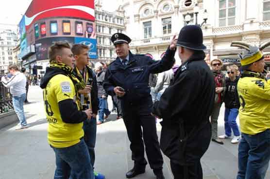 Thousands of German football fans gathered at Wembley Stadium