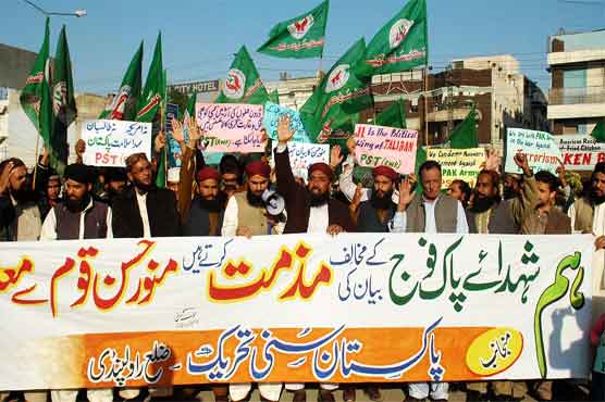Pakistan Sunni Tehreek holds protest rallies against Munawar Hassan