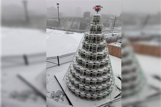 NY brewery builds Christmas tree out of 300 kegs