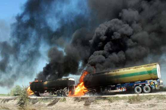 Oil tanker torched in Nasirabad