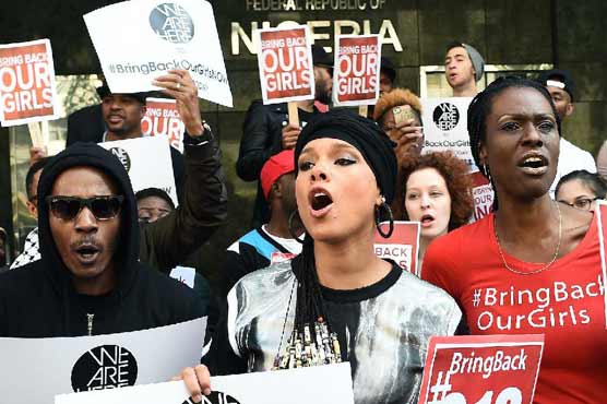 Alicia Keys demonstrates in NY for Nigerian girls