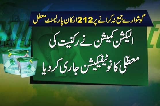 Membership of 212 lawmakers suspended for not disclosing assets