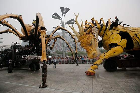 Giant robot horse-dragon takes on monster spider in Beijing 