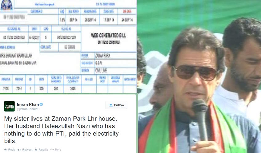 My sister lives at Zaman Park house, her husband paid bills: Imran Khan