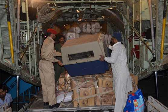 Two C-130 aircraft carrying relief goods land in Kathmandu