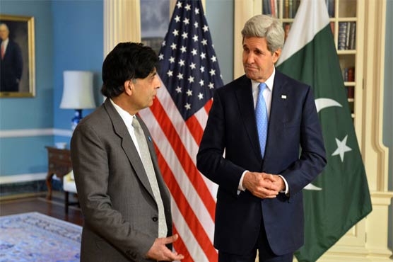 Kerry meets Ch Nisar, appreciates Pakistan's initiatives for regional peace