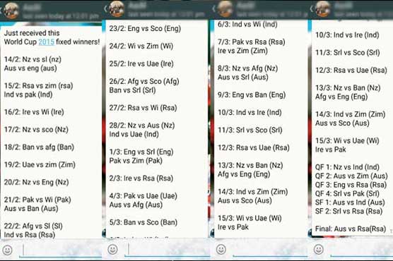 WhatsApp text reveals "World Cup 2015 fixed winners", proved true so far
