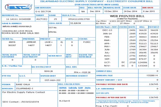 Imran Khan pays bill for Bani Gala residence