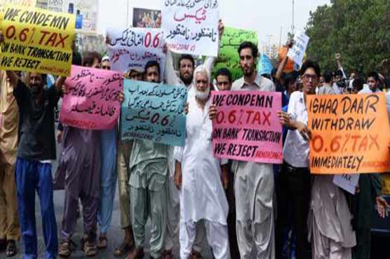Traders protest against tax on bank transactions in Rawalpindi