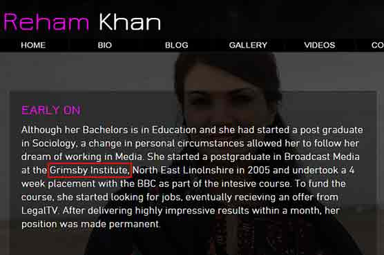 Reham Khan changes name of institute on website bio