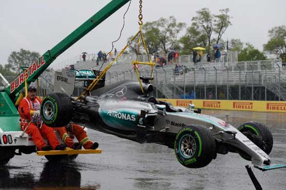 Hamilton fastest and then crashes in the rain