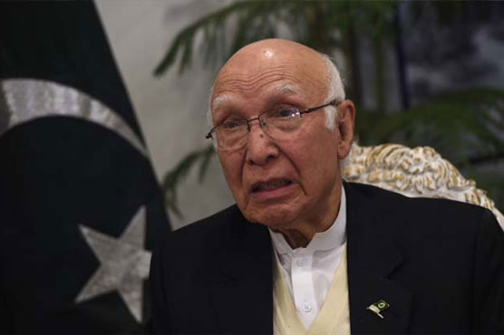 Sartaj Aziz urges Int'l community, UN to take notice of Modi's statement