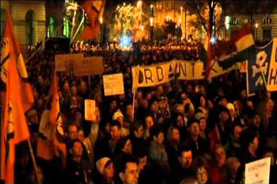 Protesters attempt to disrupt Hungarian leader's speech