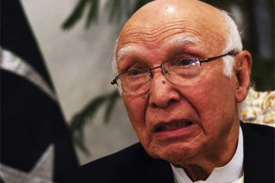 RAW involved in disrupting peace in Karachi, Balochistan: Sartaj Aziz