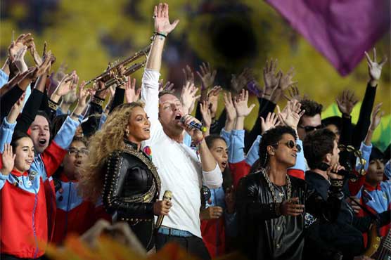 Beyonce, Coldplay 'believe in love' at Super Bowl show