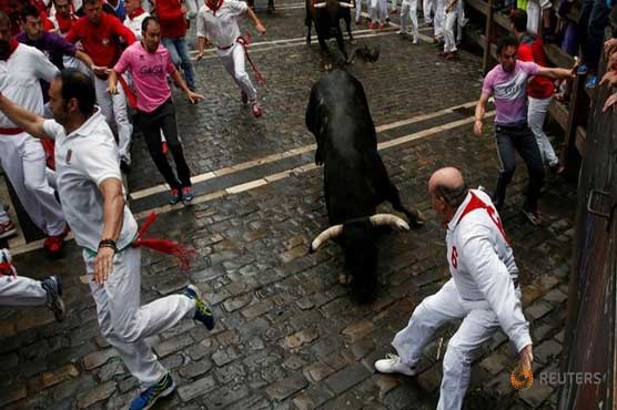 One man gored in leg during bull run in Pamplona