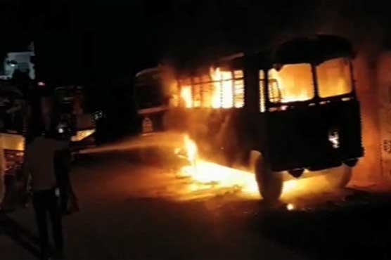 Three buses, one truck torched in Karachi