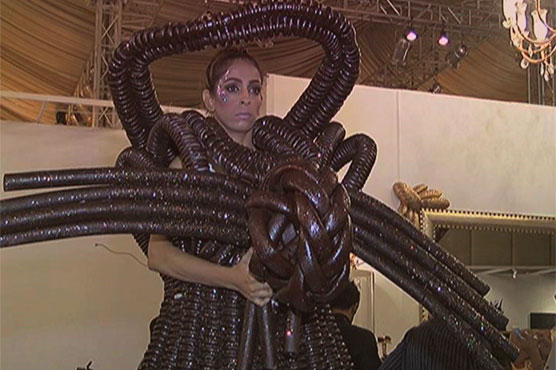 Designers' exhibit chocolate made attires in Karachi fashion show