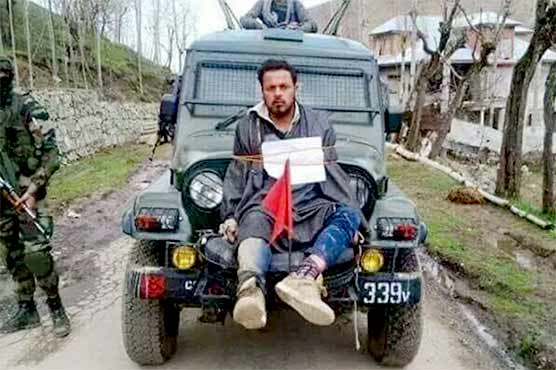 Indian soldiers booked for using Kashmiri youth as human shield in front of jeep