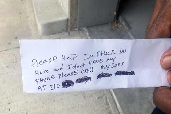 SOS: Man locked in ATM machine writes notes for help