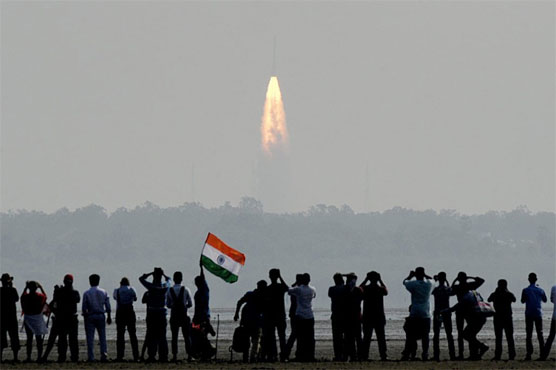 India shows off space prowess with launch of mega rocket