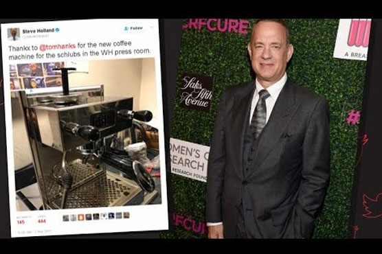 Tom Hanks gifts espresso maker to White House press (again)