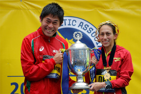Kawauchi, Linden win landmark Boston Marathon titles