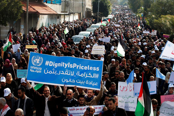 In protest: UN employees in Gaza hold strike over US aid cut