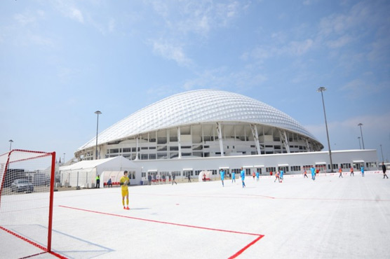 Plastic pitch made from recycled World Cup 2018 cups opens