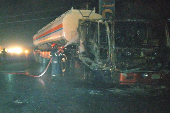 Oil tanker catches fire near Uch Sharif