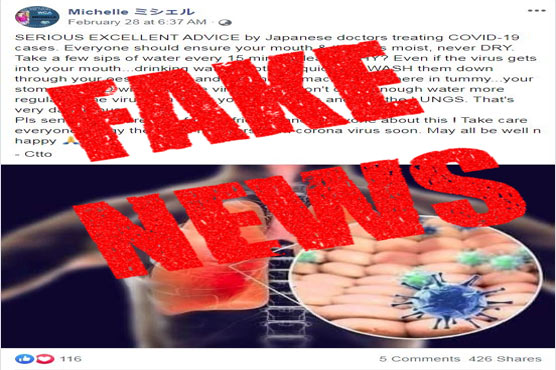 Health experts say drinking water every 15 minutes does not prevent coronavirus infection