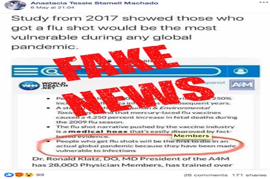 Misleading claim circulates that flu vaccines make people more vulnerable to infections